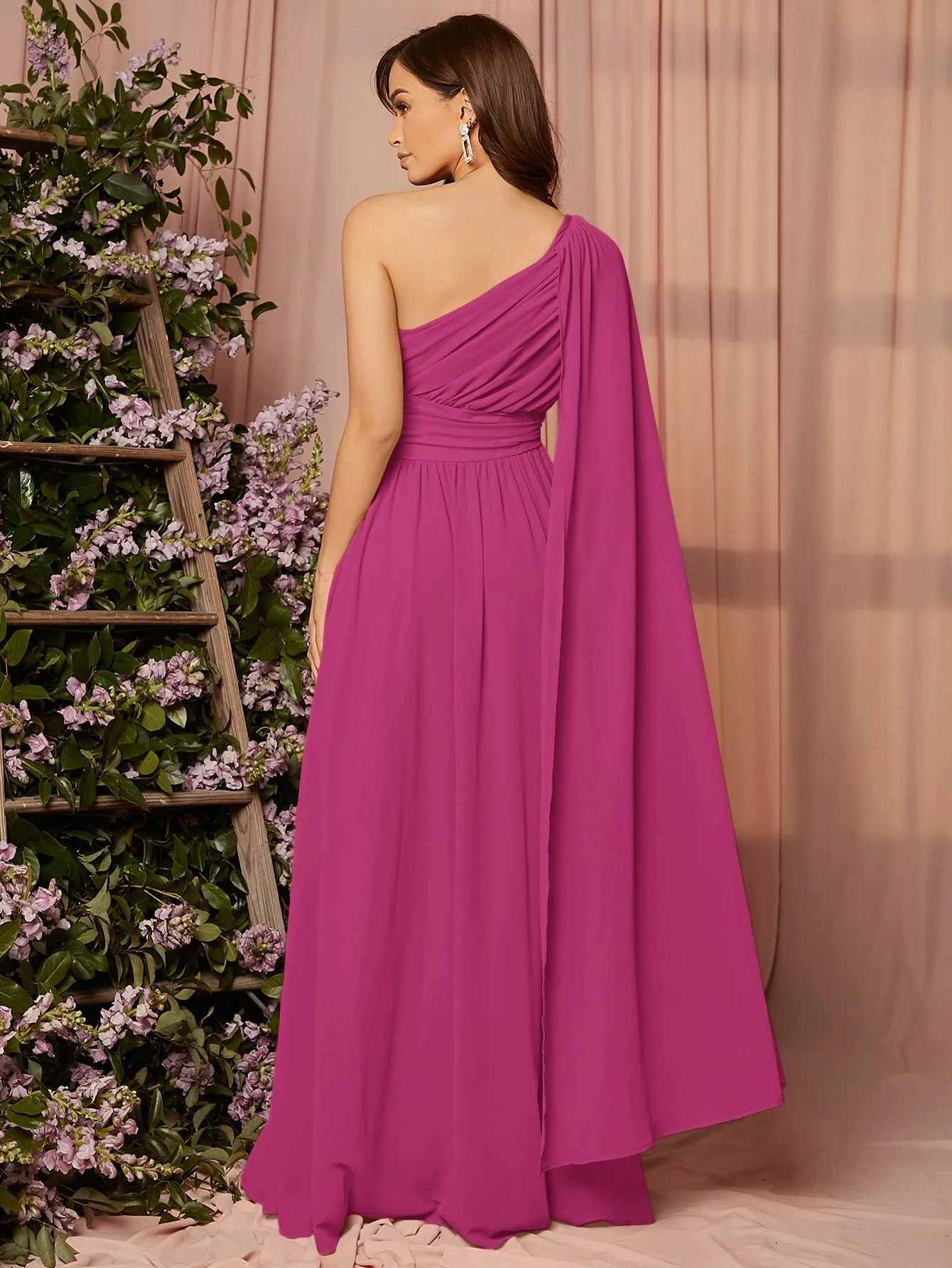 1 PC Draped One Shoulder Wrap Bridesmaid Dress