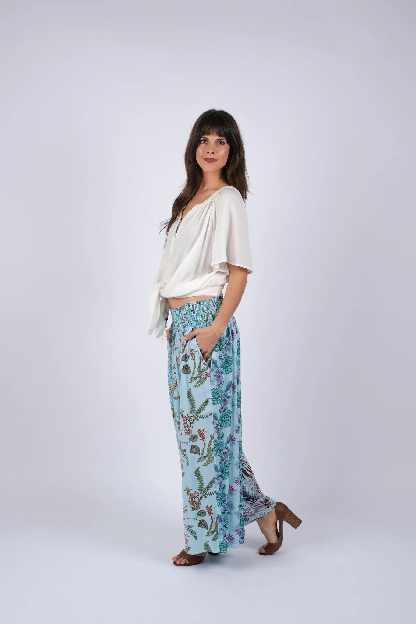 225295/3 Blue Floral Serenity Patchwork Chic Pants