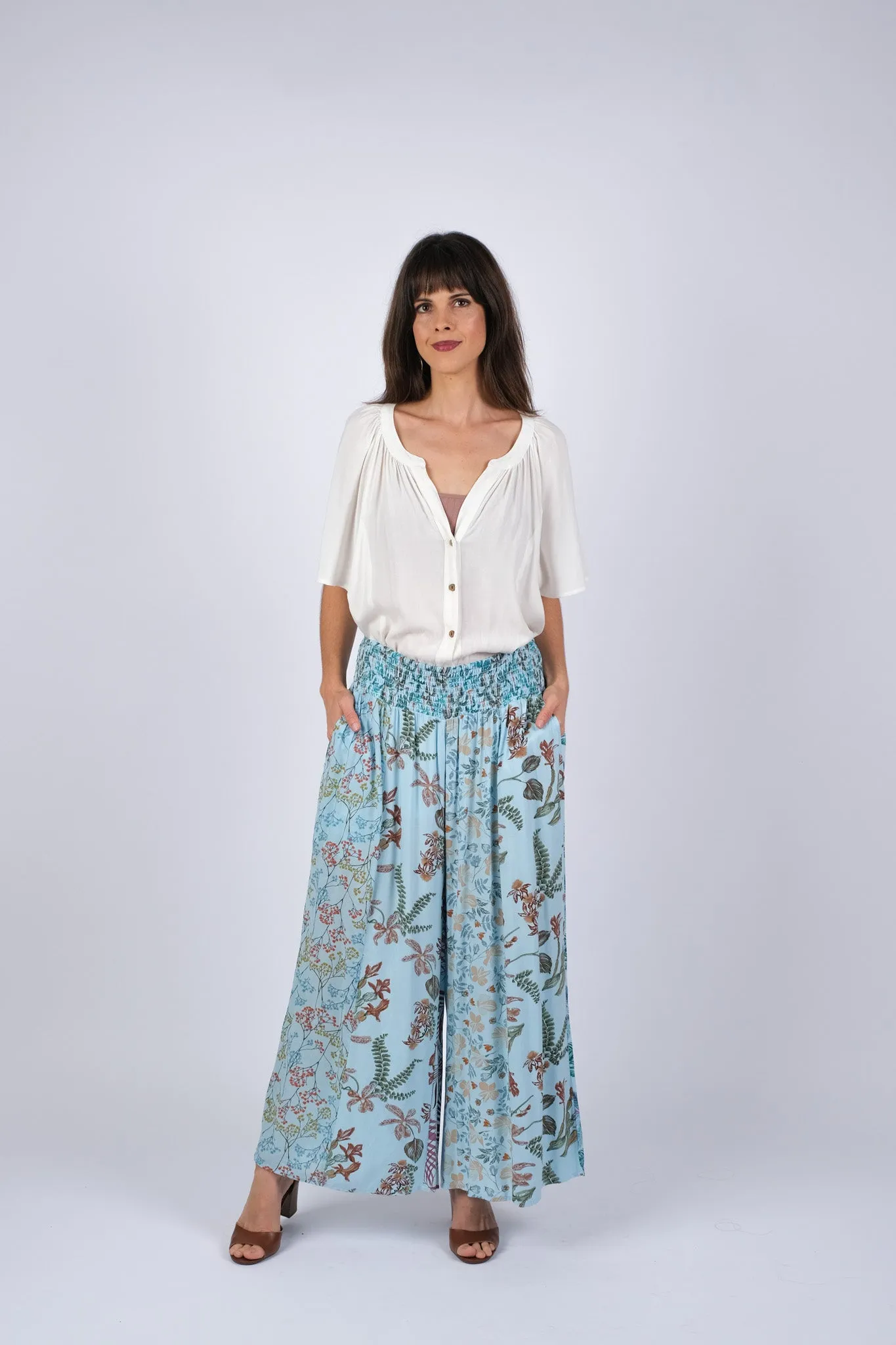 225295/3 Blue Floral Serenity Patchwork Chic Pants