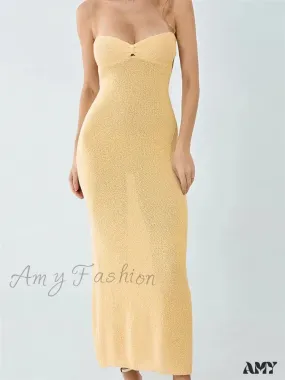 Amy Fashion - Sexy Women Knitted Tube  Strapless Off Shoulder Solid Summer  Tie-up Backless Beach Female Vestidos