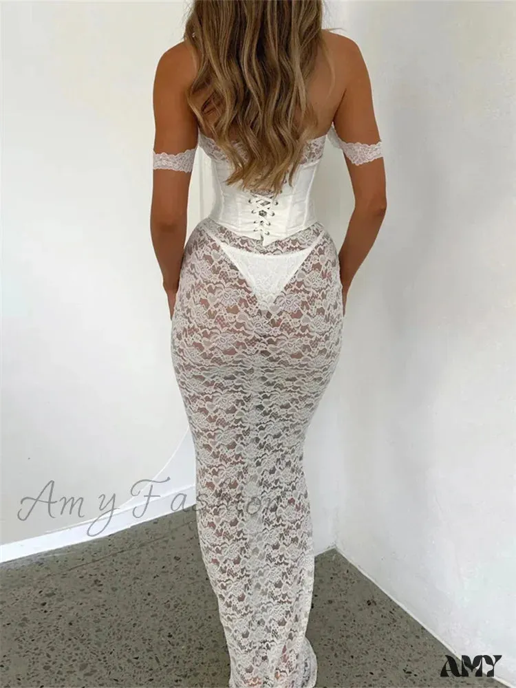 Amy Fashion - Sexy Women Lace Party  Strapless Backless Patchwork See Through Black Slim Cocktail Vestidos  New