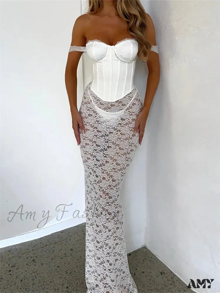 Amy Fashion - Sexy Women Lace Party  Strapless Backless Patchwork See Through Black Slim Cocktail Vestidos  New