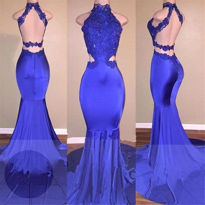 B| Bridelily Lace Appliques High Neck Mermaid 2020 Prom Dress