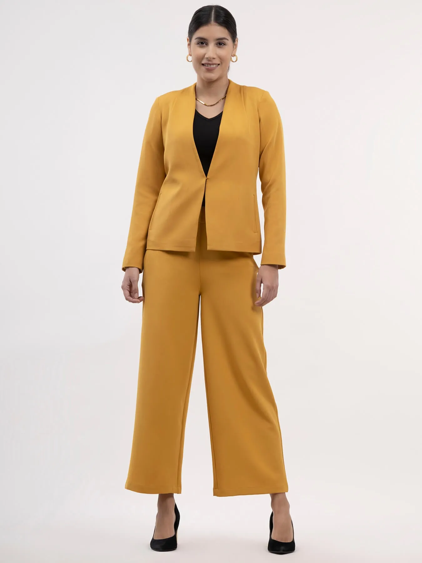Blazer And Wide Legged Trousers Co-ord - Mustard