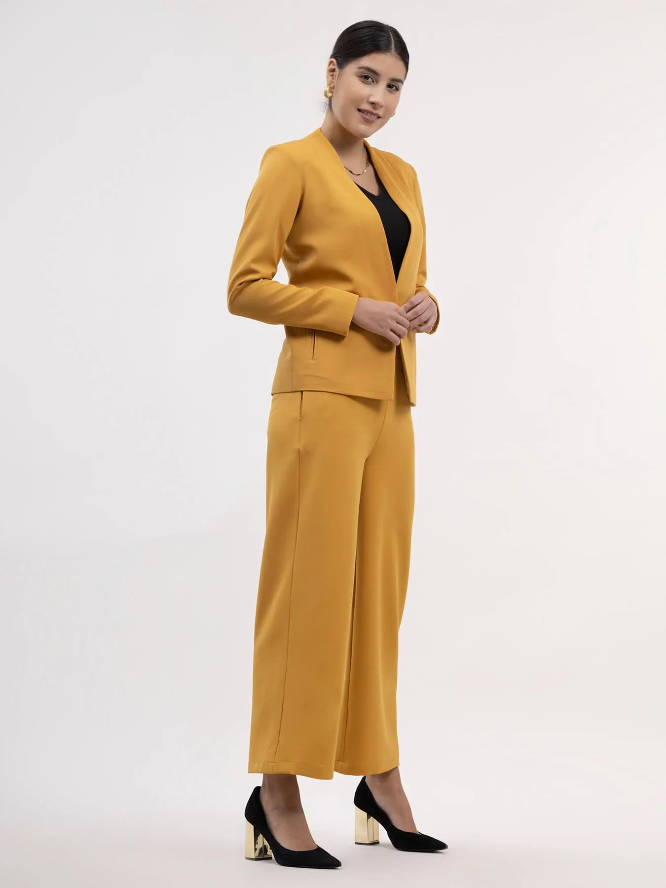 Blazer And Wide Legged Trousers Co-ord - Mustard