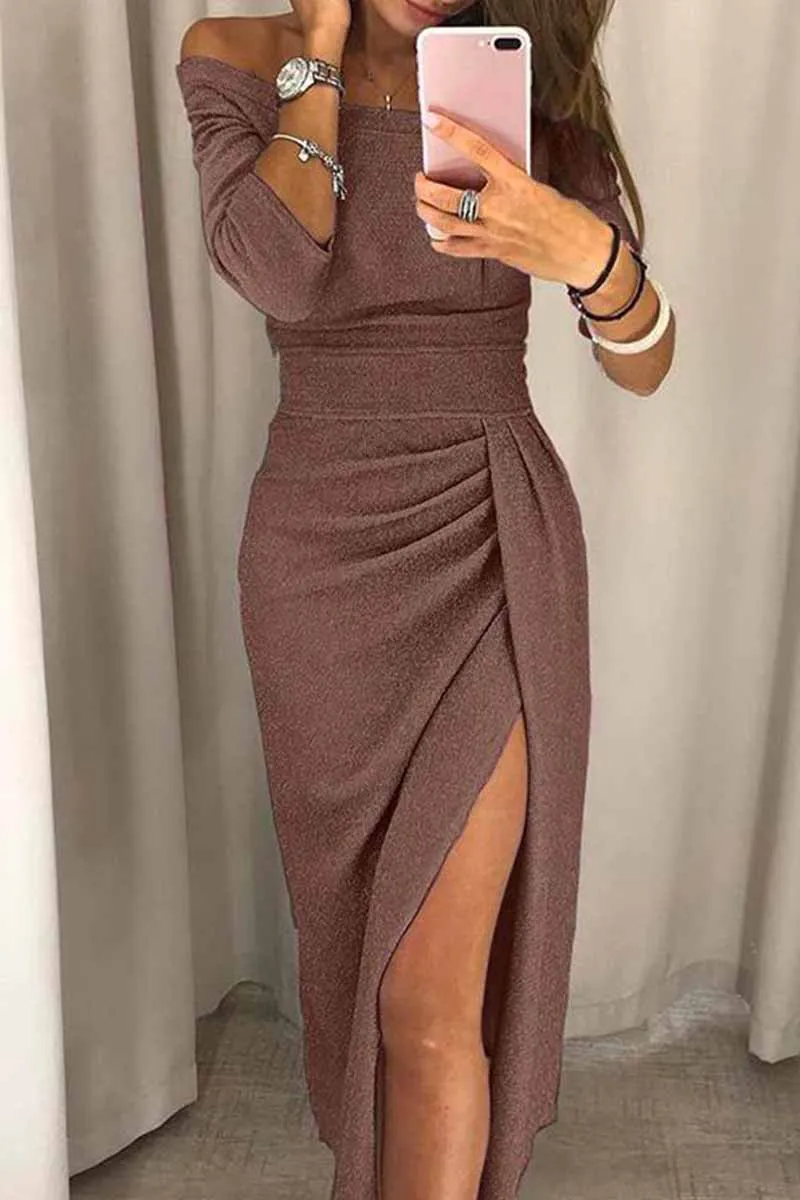 Bonnyshow  Wrap Hip Slit Collar Maxi Dresses(5 Colors)