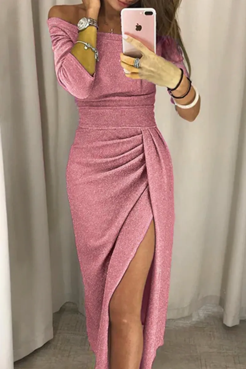 Bonnyshow  Wrap Hip Slit Collar Maxi Dresses(5 Colors)
