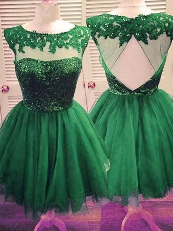 Bridelily A-Line Bateau Sleeveless Tulle With Applique Short/Mini Dresses