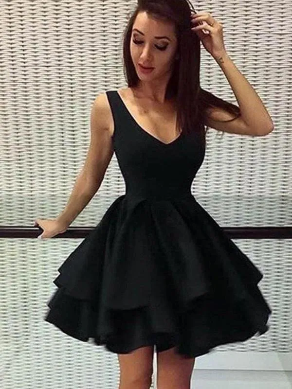 Bridelily A-Line Sleeveless Straps Satin With Layers Short/Mini Prom Dresses