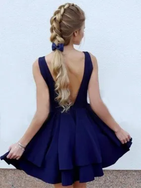 Bridelily A-Line Sleeveless Straps Satin With Layers Short/Mini Prom Dresses