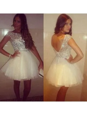 Bridelily A-Line Tulle Scoop Sleeveless Short/Mini With Beading Dresses
