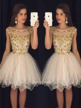 Bridelily A-Line Tulle Scoop Sleeveless Short/Mini With Paillette Dresses