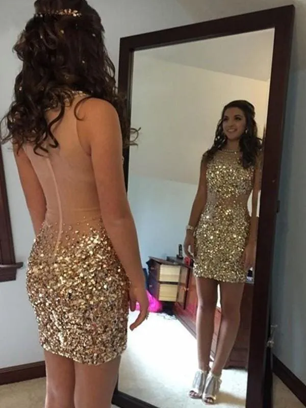 Bridelily Sheath Sleeveless Bateau Sequins With Beading Short/Mini Dresses
