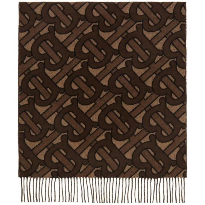 Burberry Brown Cashmere Jacquard Monogram Scarf