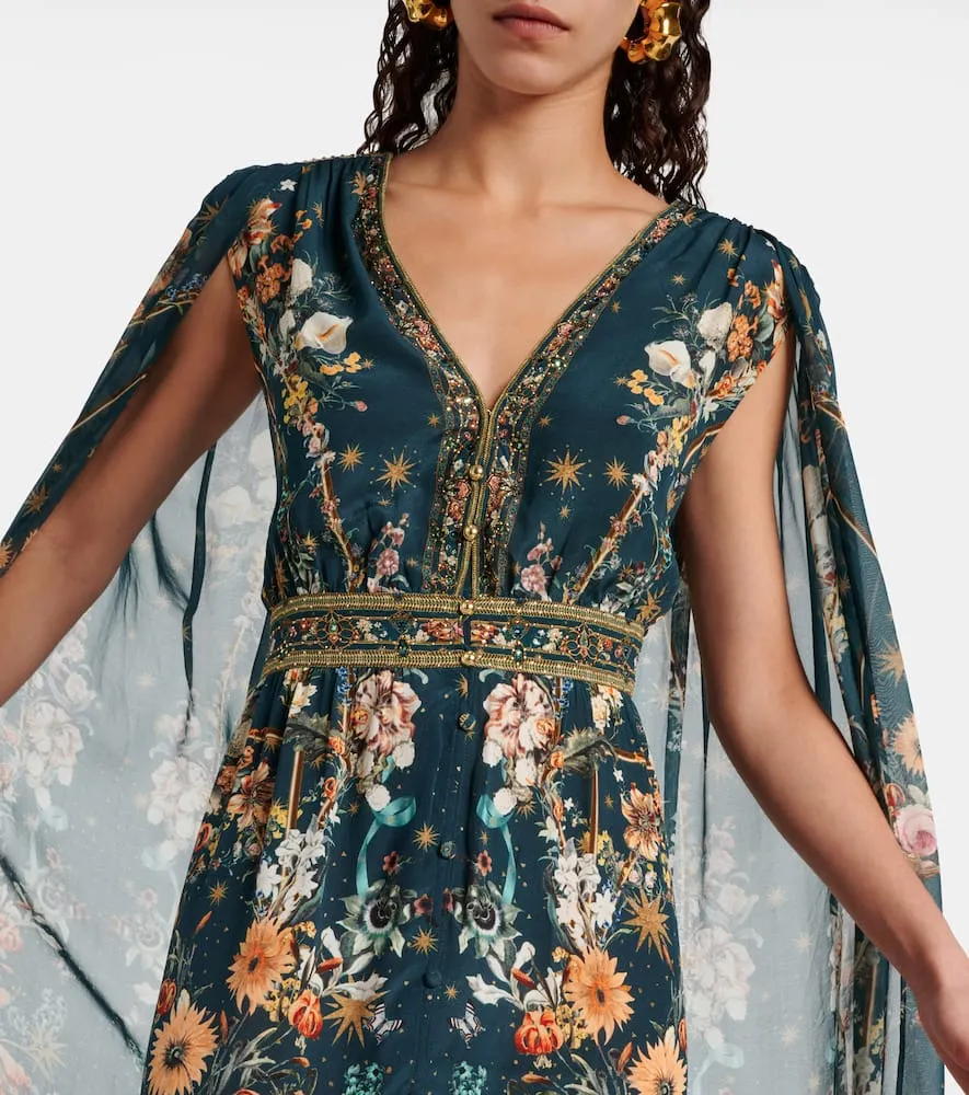 Camilla Crystal-embellished caped silk crêpe gown