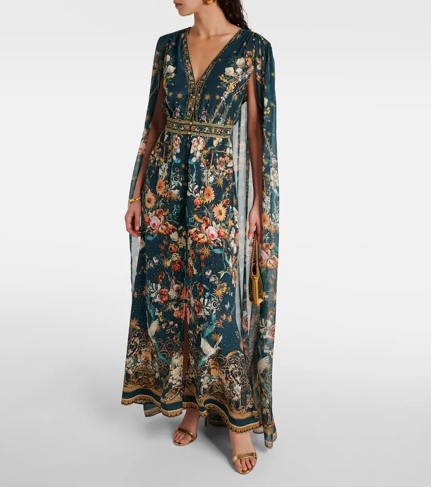Camilla Crystal-embellished caped silk crêpe gown
