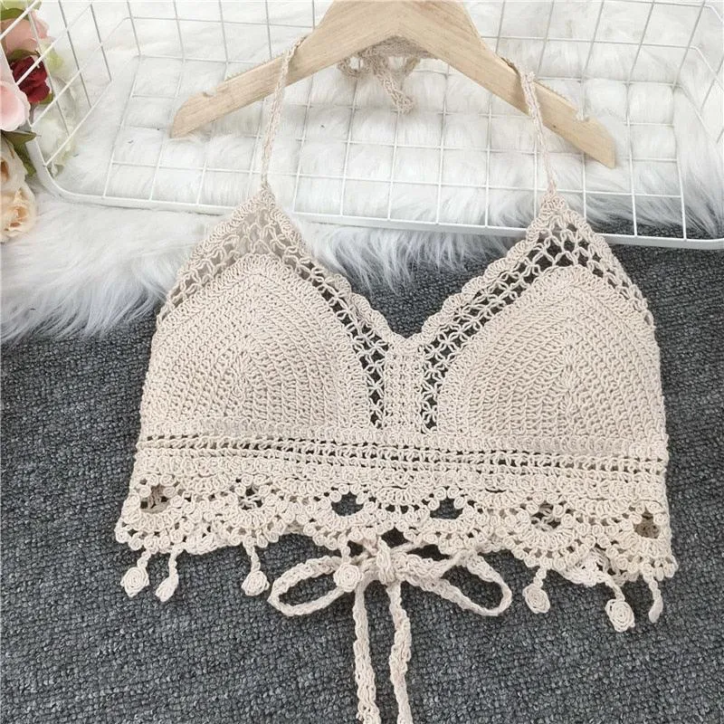 Crochet Tassel Halter Neck Crop Top