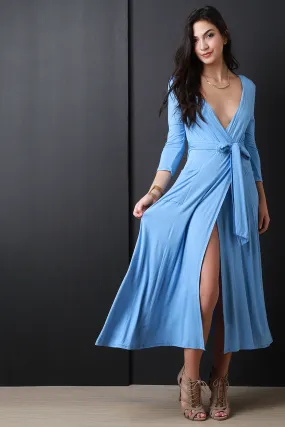 Deep Slit Wrap Side Midi Dress