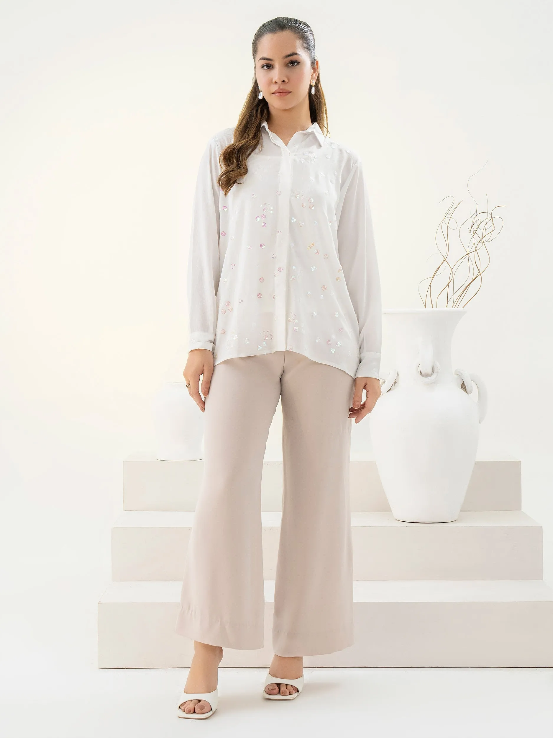 Embroidered Crepe Top
