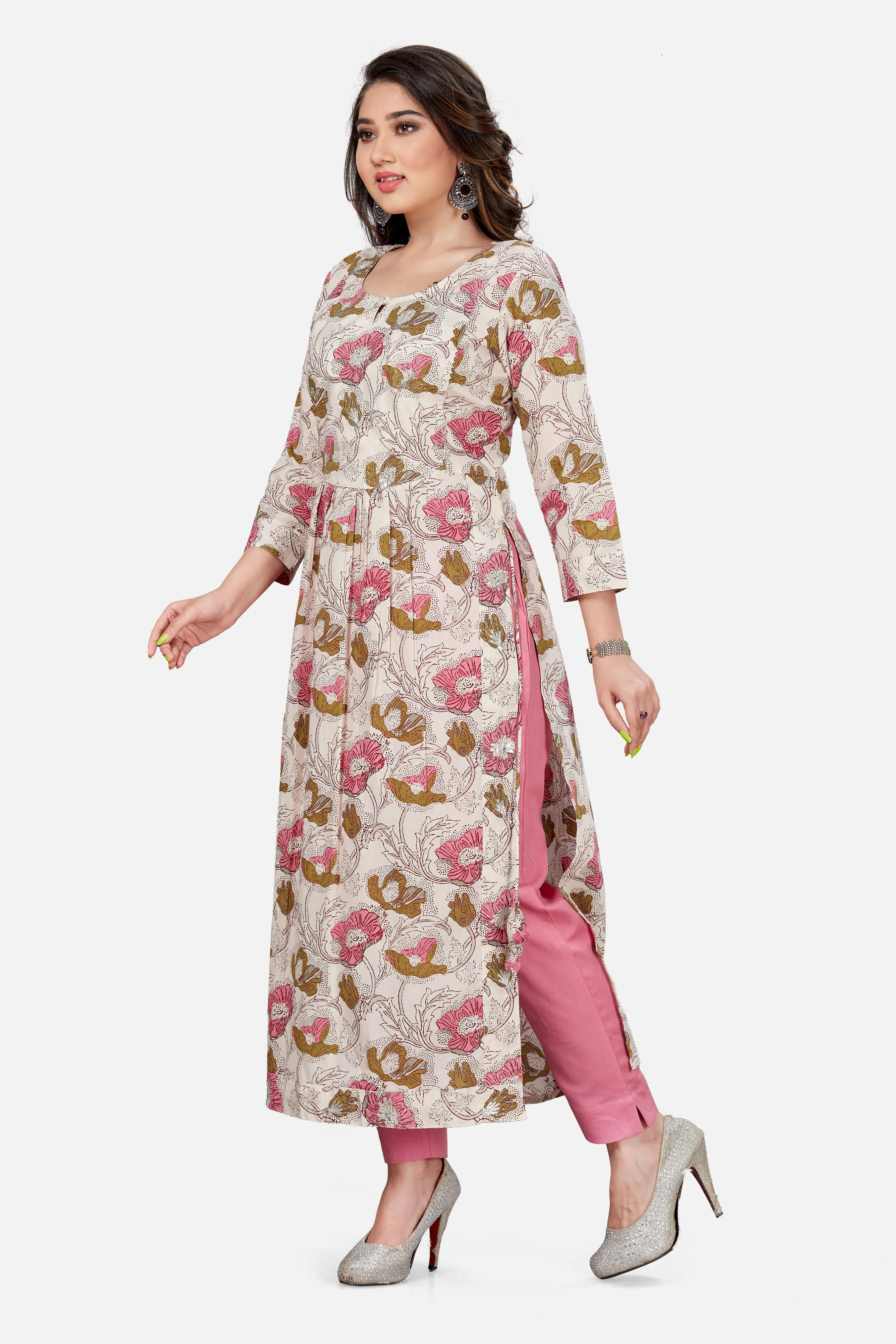 Floral Print Long Kurta With Palazzo