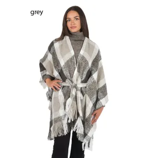 FSOR977 - Box Plaid Buckle Belted Wrap
