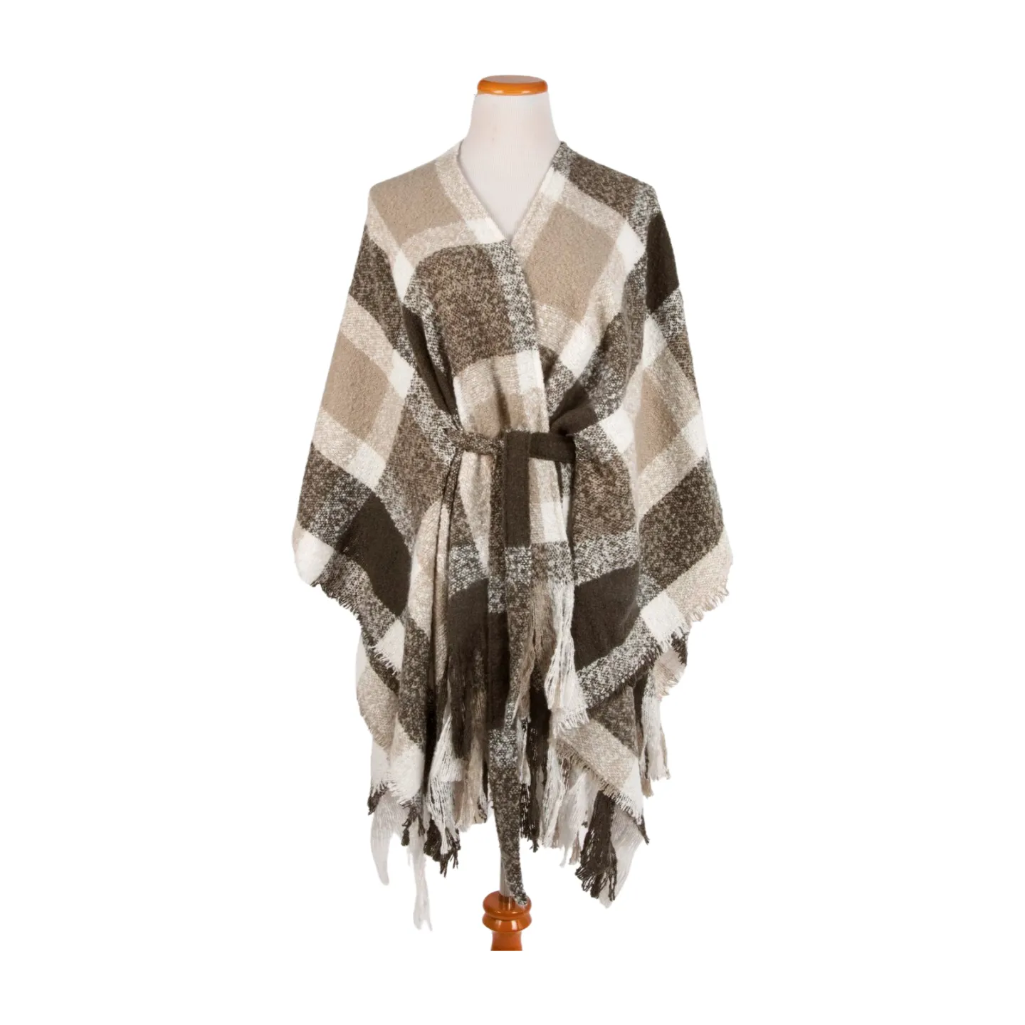 FSOR977 - Box Plaid Buckle Belted Wrap