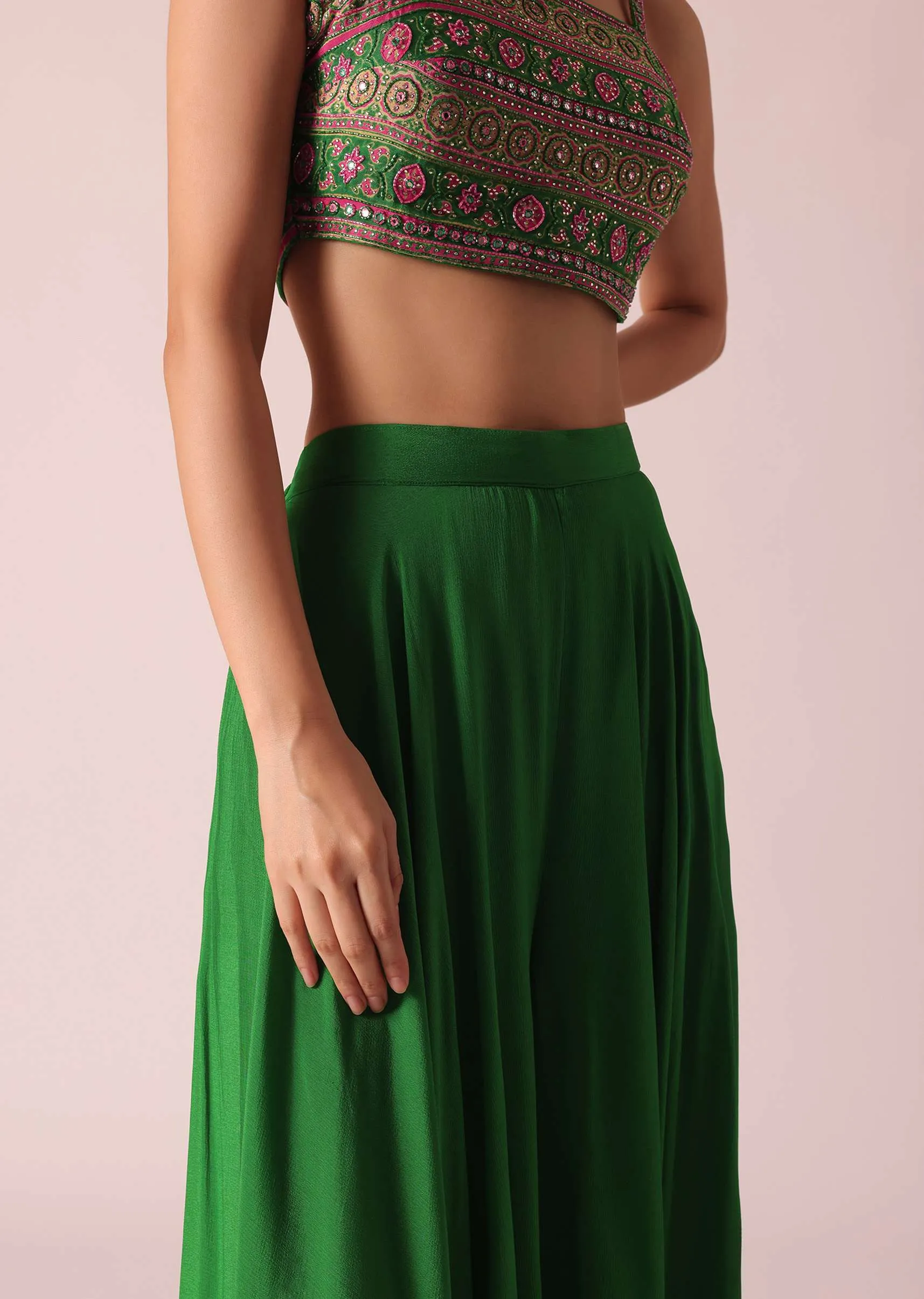 Green Printed Jacket And Palazzo Set