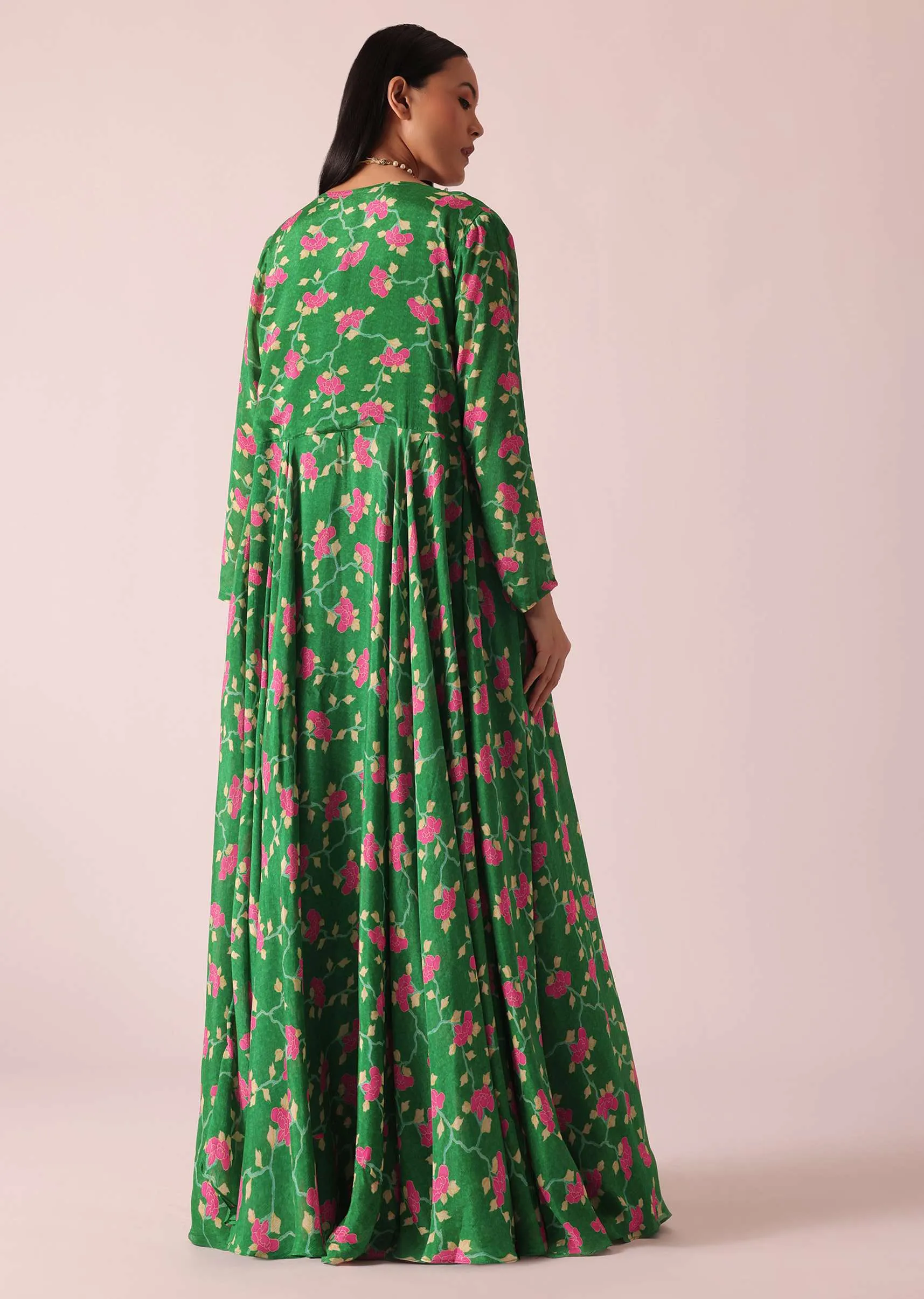 Green Printed Jacket And Palazzo Set