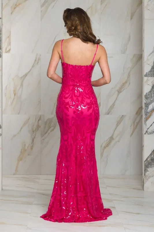 Hot Pink Ruched Sequins Formal/Prom Dress
