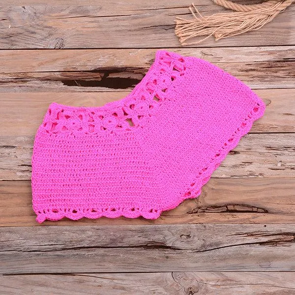 Knitted Crochet Beaded Crop Top & Bottom