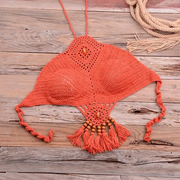 Knitted Crochet Beaded Crop Top & Bottom