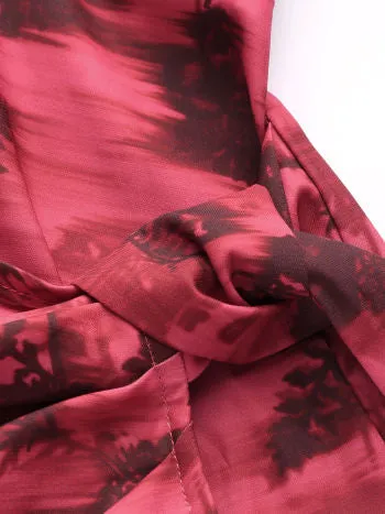 Leaf print v-neck wrap mini dress in wine