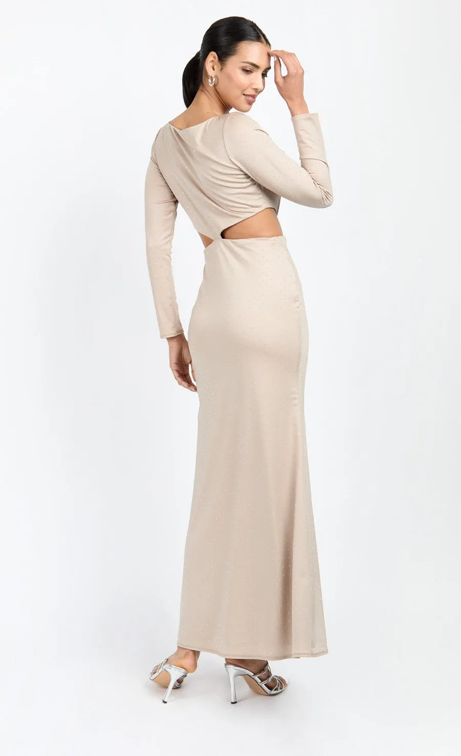 Mink Slinky Embellished Maxi Dress by Chloe Lewis