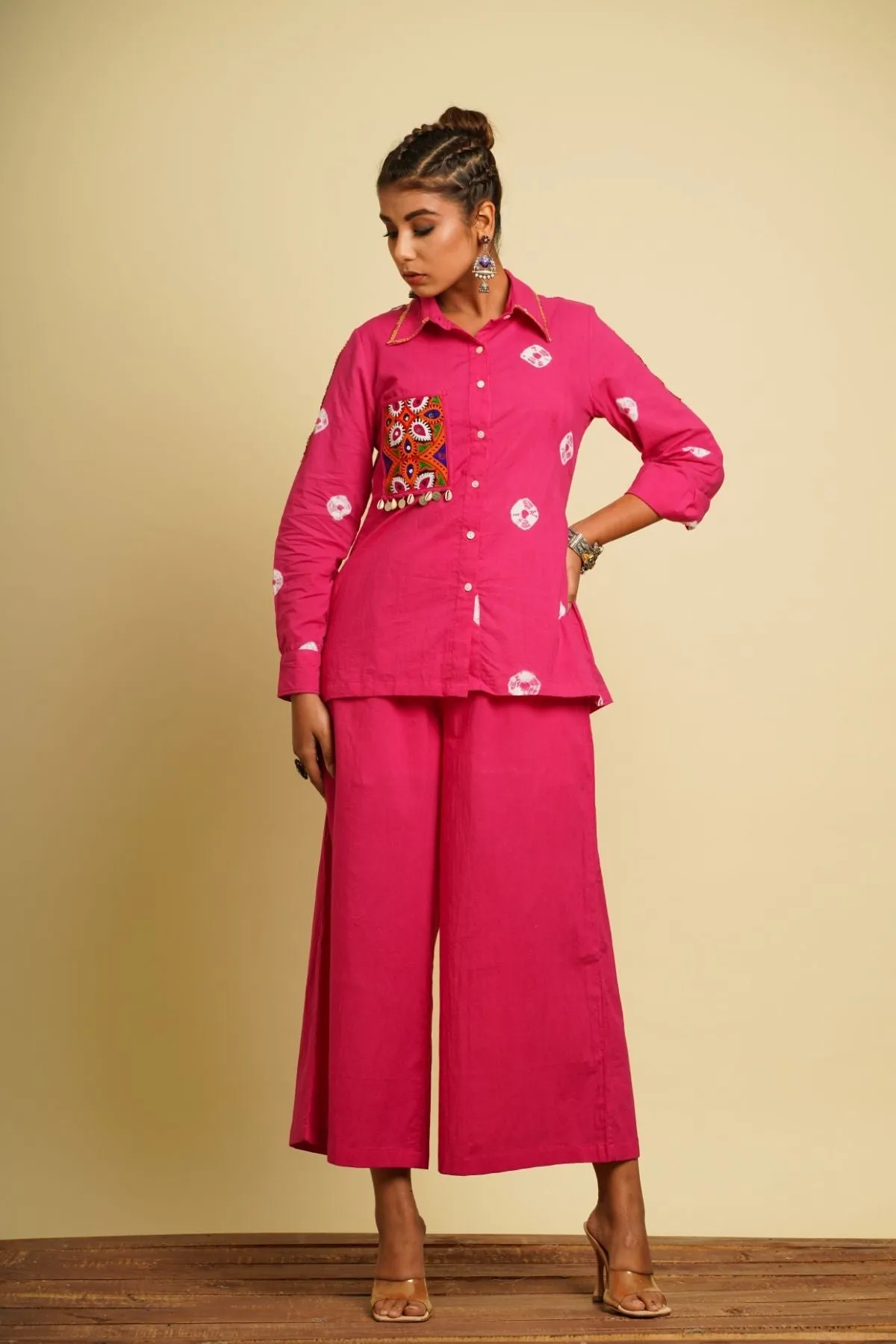 Pink Embroidered Cotton Shirt