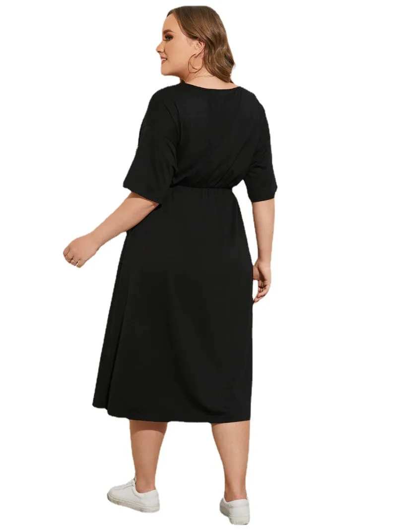 Plus Size Leopard Elastic Waist Patchwork Dress