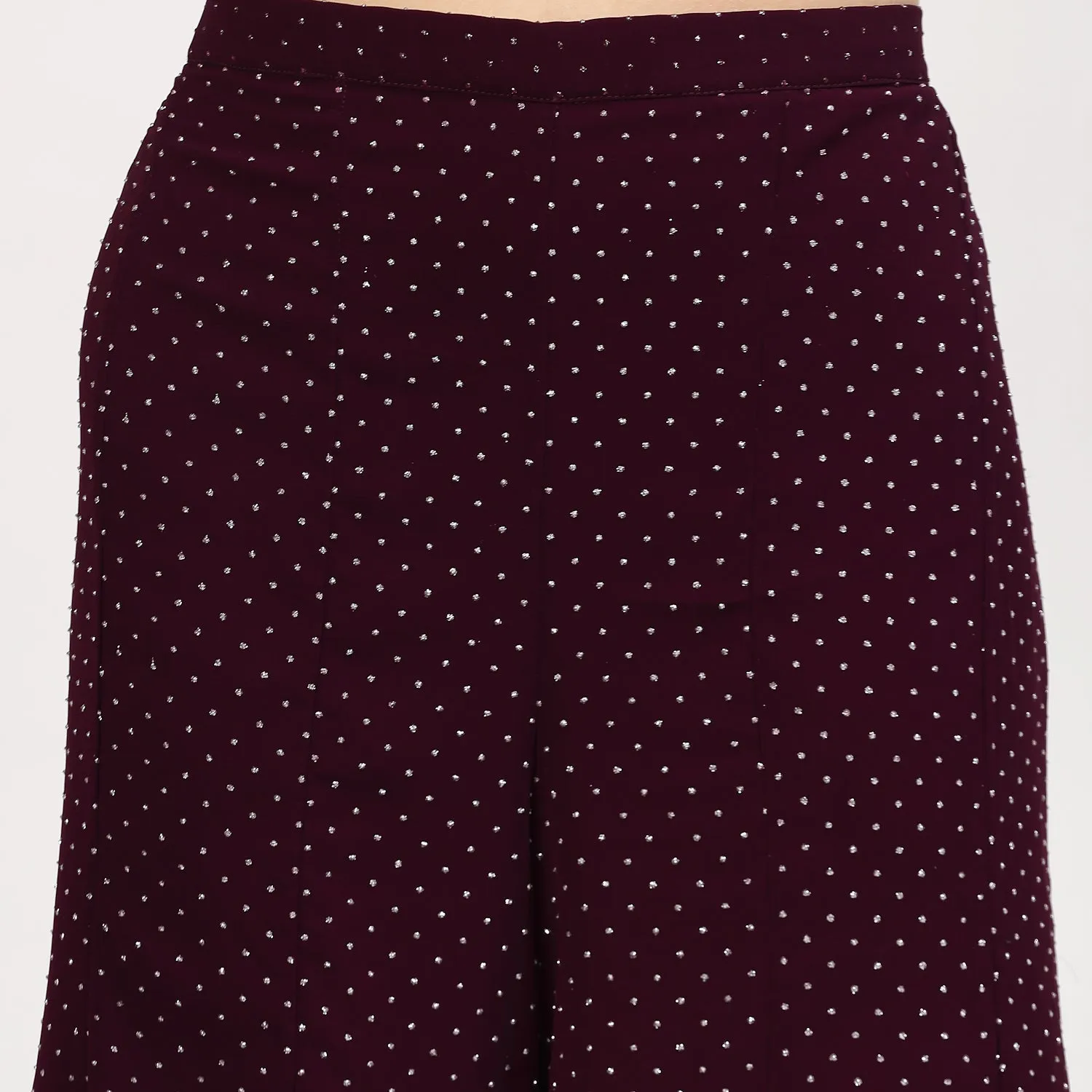 Purple Georgette Asymmetrical Plazzo with Silver Dots