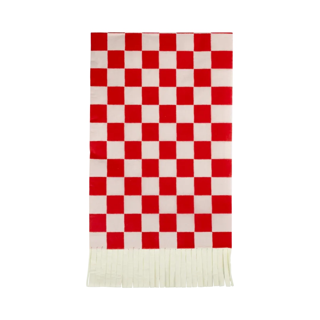 Red and Pink Checked Fringed Paper Dinner Napkins