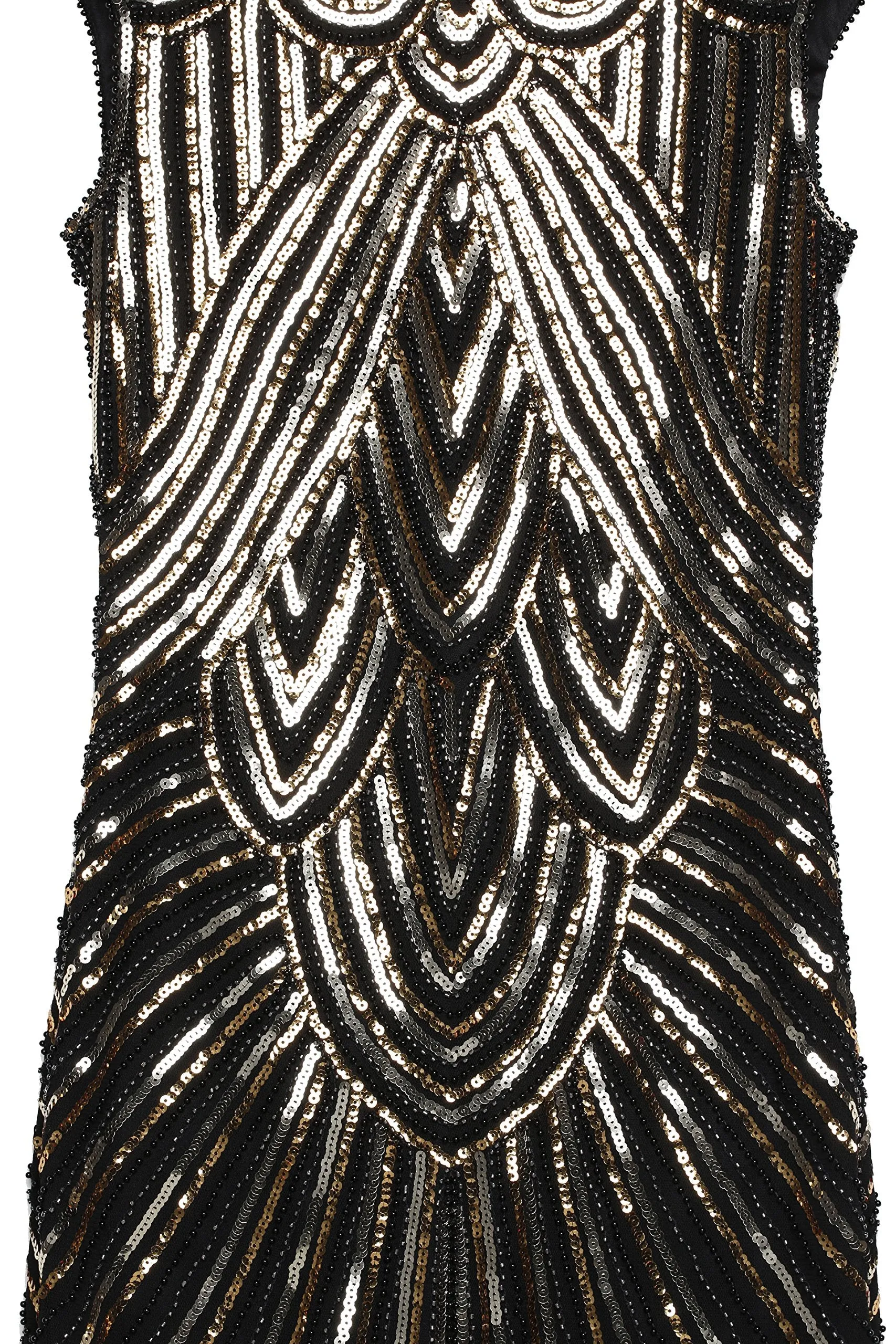 US STOCK Jet Black Flapper Beaded Fringed Great Gatsby Dress
