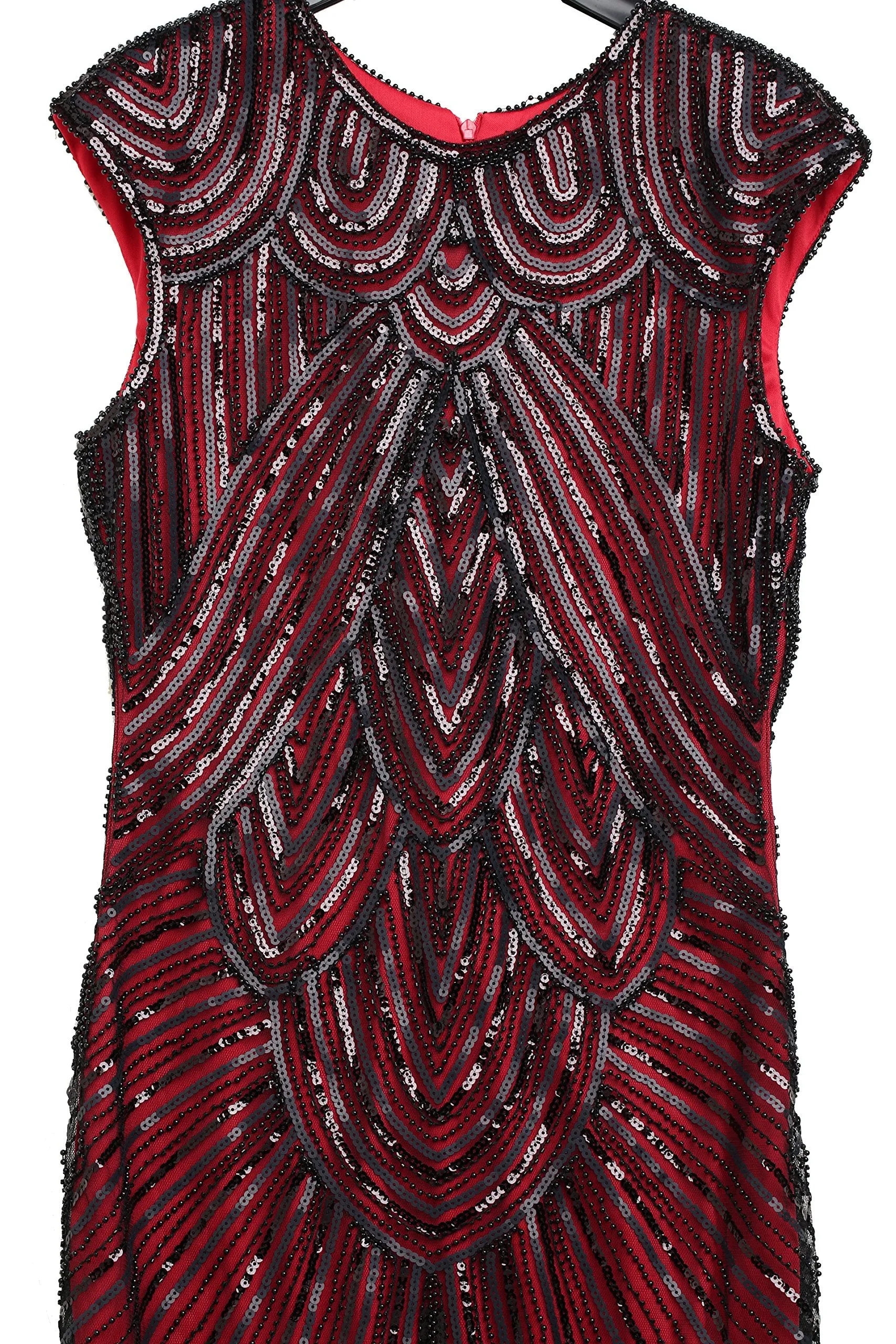 US STOCK Jet Black Flapper Beaded Fringed Great Gatsby Dress