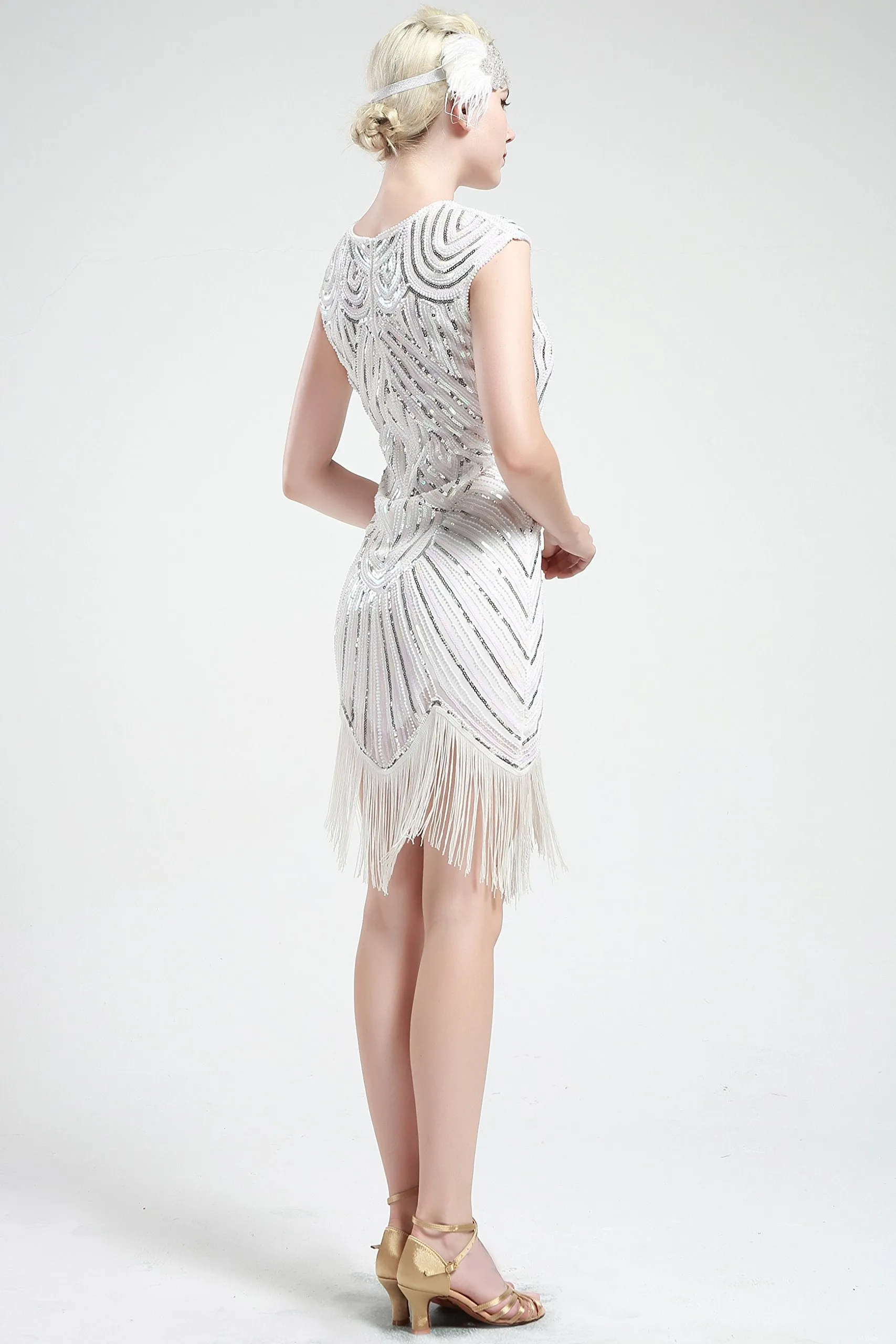 US STOCK Jet Black Flapper Beaded Fringed Great Gatsby Dress