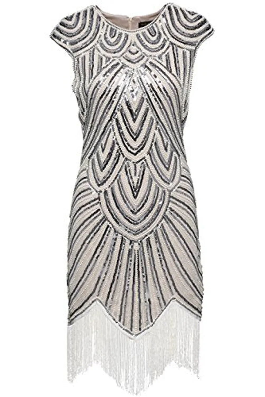 US STOCK Jet Black Flapper Beaded Fringed Great Gatsby Dress