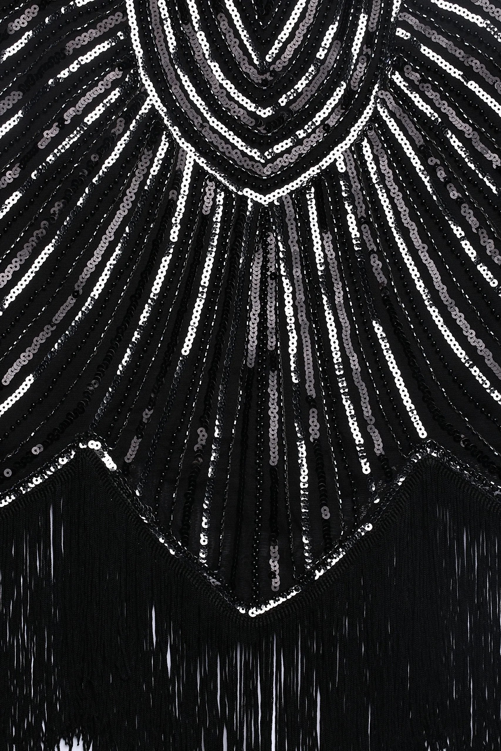 US STOCK Jet Black Flapper Beaded Fringed Great Gatsby Dress