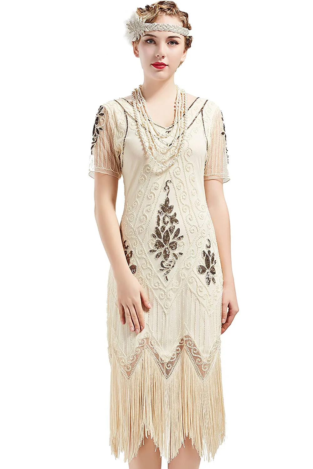US Stock Unique 1920s Vintage Art Deco Fringed Sequin Dress 20s Flapper Gatsby Dress