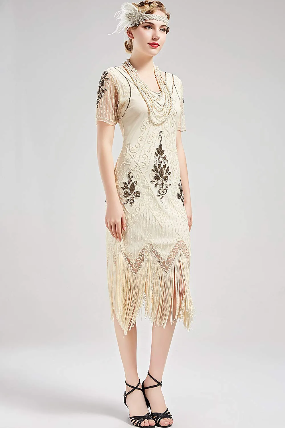 US Stock Unique 1920s Vintage Art Deco Fringed Sequin Dress 20s Flapper Gatsby Dress