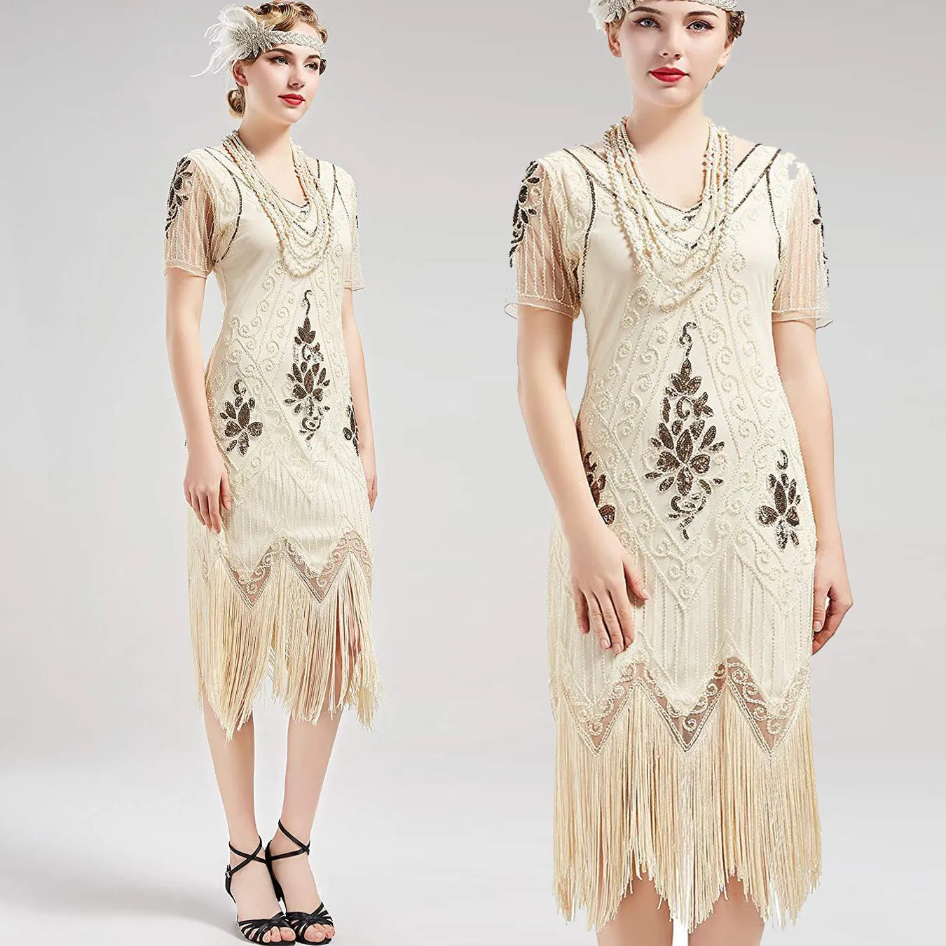 US Stock Unique 1920s Vintage Art Deco Fringed Sequin Dress 20s Flapper Gatsby Dress