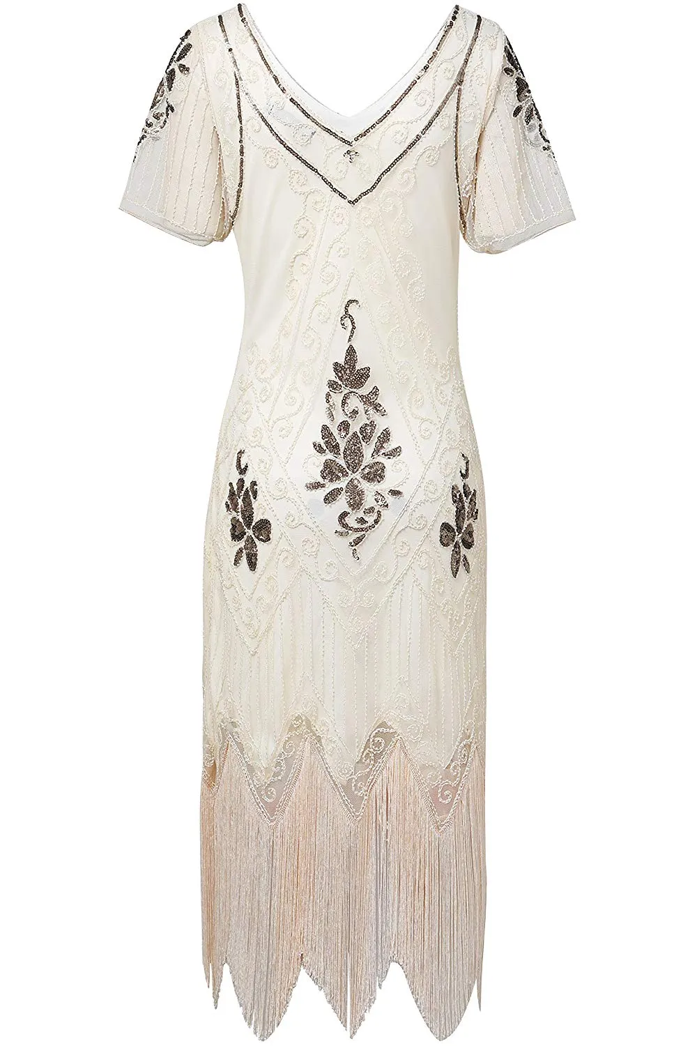 US Stock Unique 1920s Vintage Art Deco Fringed Sequin Dress 20s Flapper Gatsby Dress