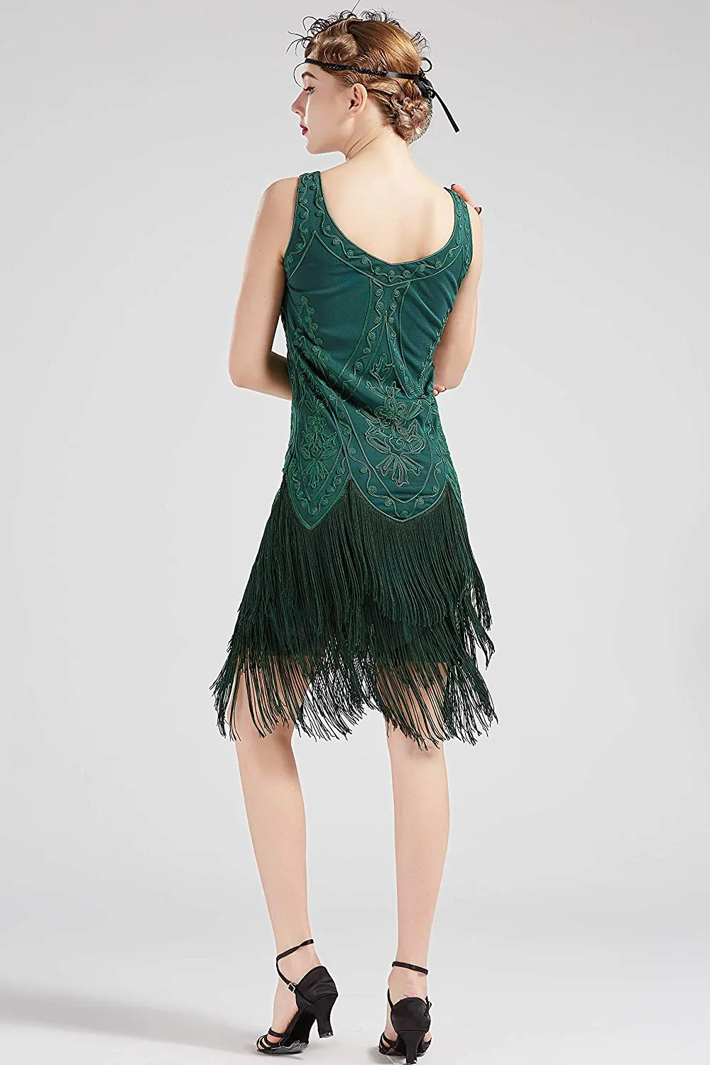 US STOCK Vintage 1920s Green Unique Flapper Dress Roaring 20s Great Gatsby Fringed Dress