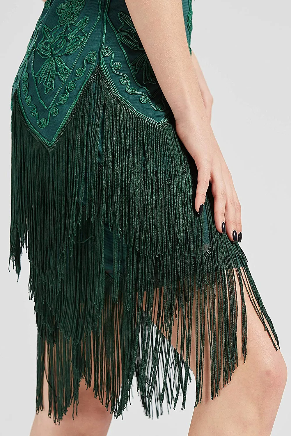 US STOCK Vintage 1920s Green Unique Flapper Dress Roaring 20s Great Gatsby Fringed Dress