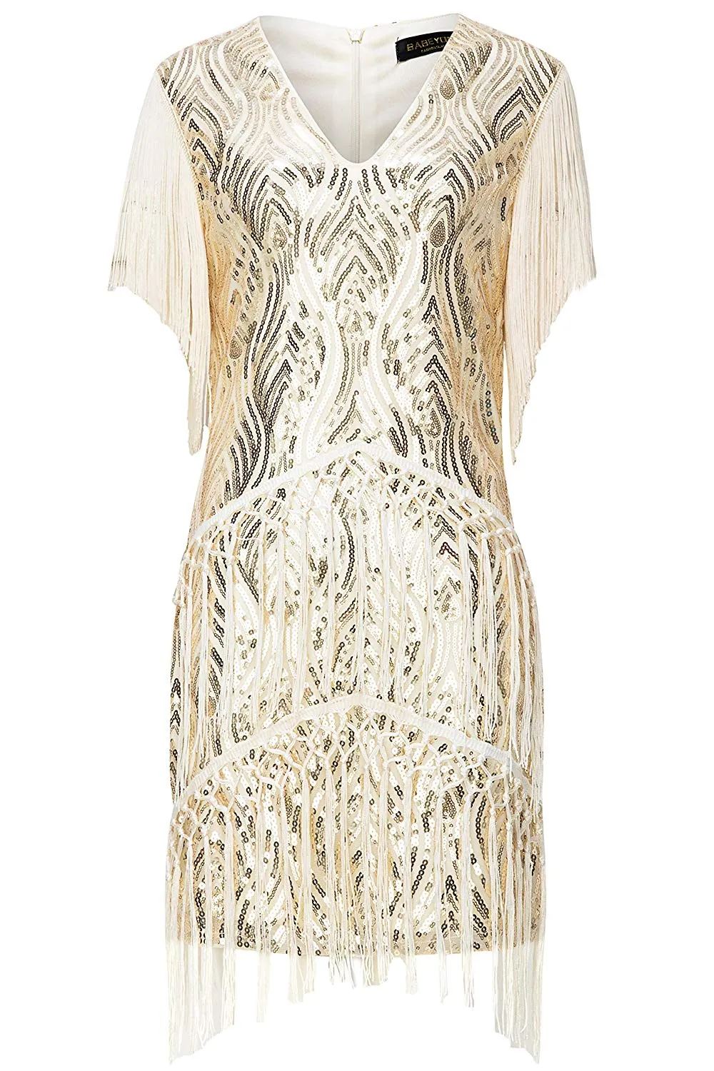 US STOCK Vintage Ivory 1920s Unique Flapper Dress Long Fringed Gatsby Dress Roaring 20s Sequins Beaded Dress Vintage Art Deco Dress