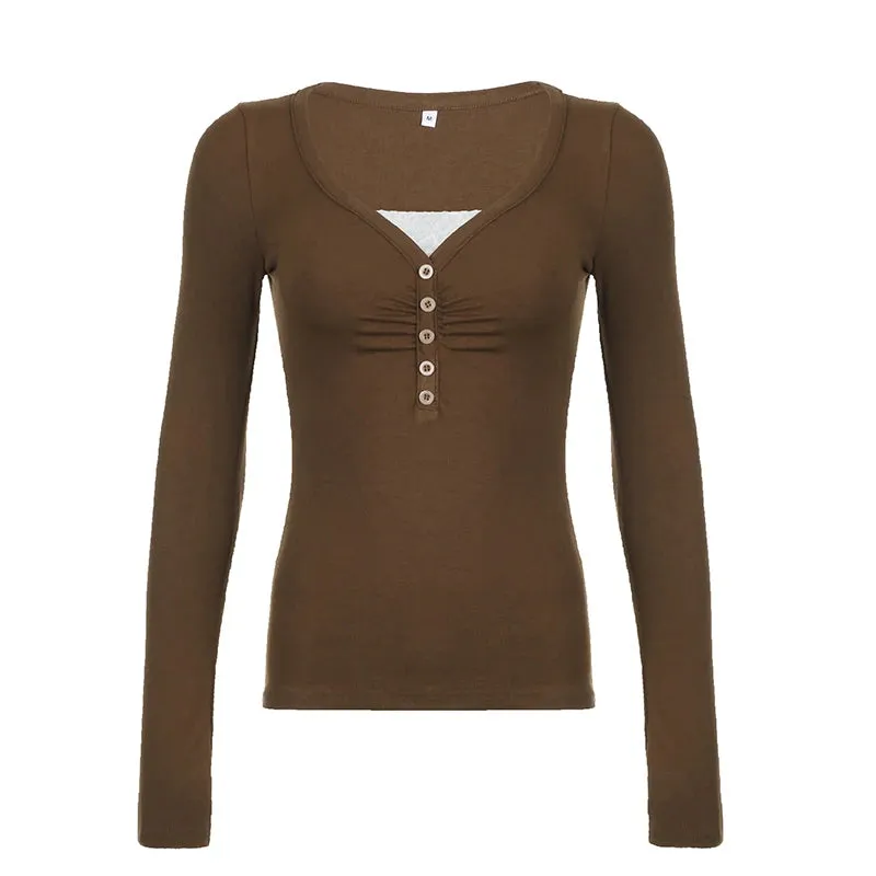 Vintage Lace Patched Slim Buttons Long Sleeve Top
